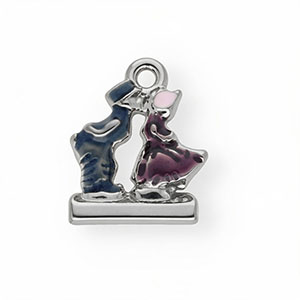 Anh&auml;nger aus rostfreiem Edelstahl mit Enamel, sich k&uuml;ssendes Paar Silver-blue-purple