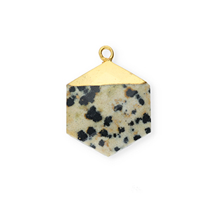 Naturstein Anh&auml;nger Dalmatiner Jaspis Hexagon Greige-black-gold