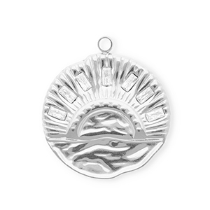 Anh&auml;nger aus rostfreiem Edelstahl mit Strass, Rund mit Sonnenuntergang Silver-crystal