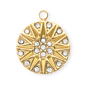 Anh&auml;nger aus rostfreiem Edelstahl mit Strass, Rund mit Sonne Gold-crystal