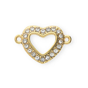 Rostfreier Edelstahl Schmuckzubeh&ouml;r Zwischenst&uuml;ck mit Strass, Herz Gold-crystal