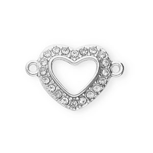 Rostfreier Edelstahl Schmuckzubeh&ouml;r Zwischenst&uuml;ck mit Strass, Herz Silver-crystal
