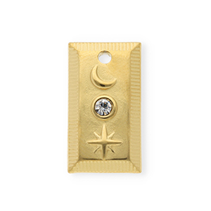 Anh&auml;nger aus rostfreiem Edelstahl mit Strass, Rechteck mit Mond und Stern Gold-crystal