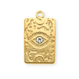Anh&auml;nger aus rostfreiem Edelstahl mit Strass, Rechteck mit Auge Gold-crystal