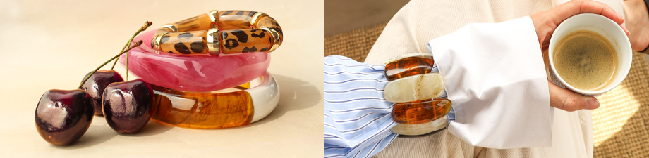 Serie mit ausdrucksstarken Resin- und Metallarmb&auml;ndern